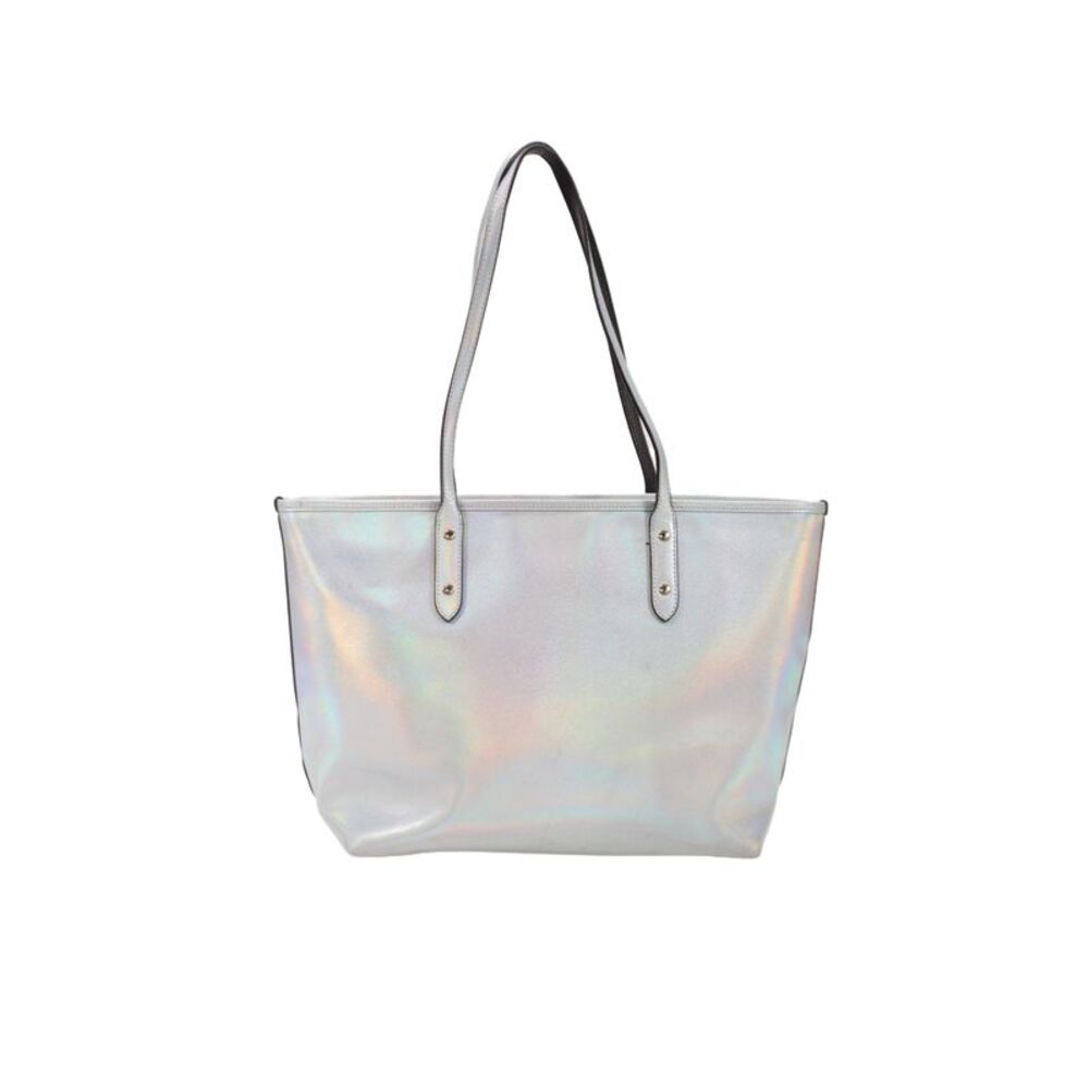 Coach Womens Leather Metallic Top Handle Tote Handbag Silver - Picture 4 of 11